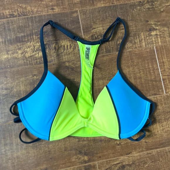 Victoria's Secret PINK swim pushup bikini top Neon and Teal - Picture 1 of 2